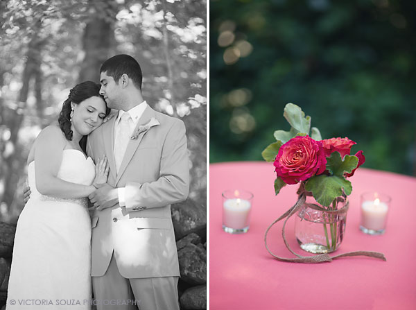 pink table cloth, mason jar, Private Residence, Wilton, CT, Wedding Pictures Photos, Victoria Souza Photography, Best CT Wedding Photographer