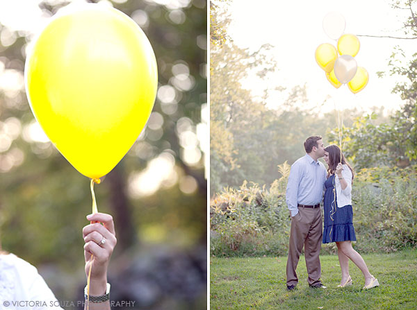 open field, sun, yellow white balloons, Weir Farm, Wilton, CT, Wedding Engagement Pictures Photos, Victoria Souza Photography, Best CT Wedding Photographer